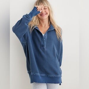 Aerie Blue Textured Henley Hoodie